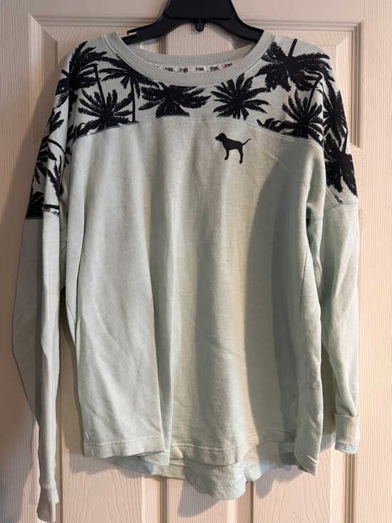 PINK Victoria's Secret Tops - PINK Victoria's Secret Light Mint Palm-Print Pullover